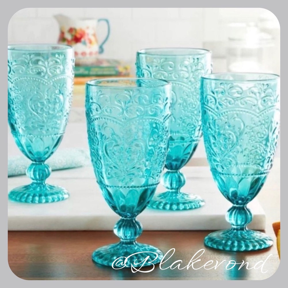 The Pioneer Woman Amelia 4-Piece 14.7-Ounce Goblet Set, Teal:
